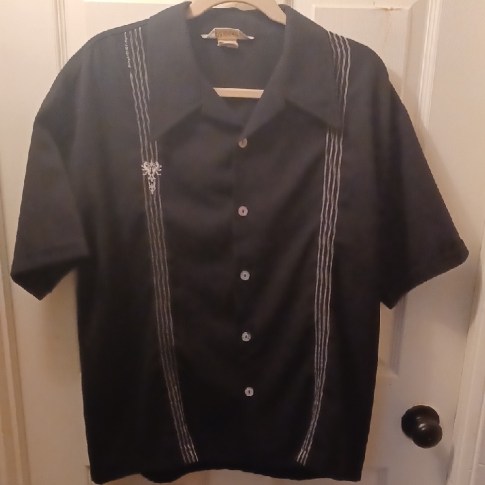 Cubavera Black Embroidered Button-Up Shirt